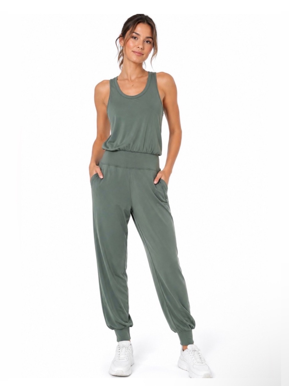 Sweaty Betty Women's Gary 27" Yoga Casual Jogger Jumpsuit Sage Green S